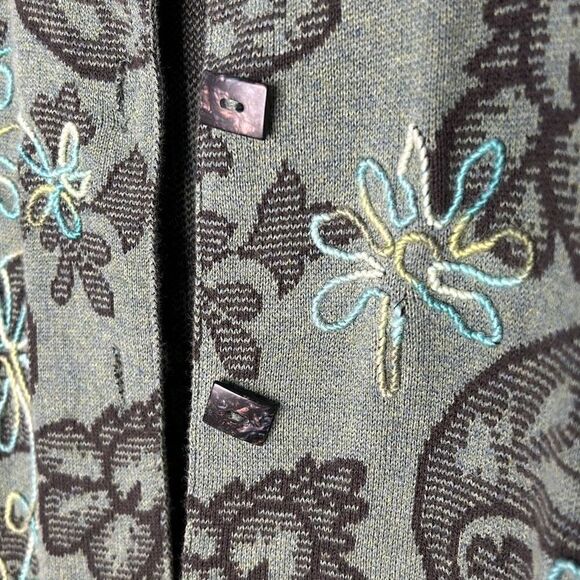 Sigrid Olsen Sport Green Floral Embroidered Cardigan Sweater Large - Picture 3 of 8